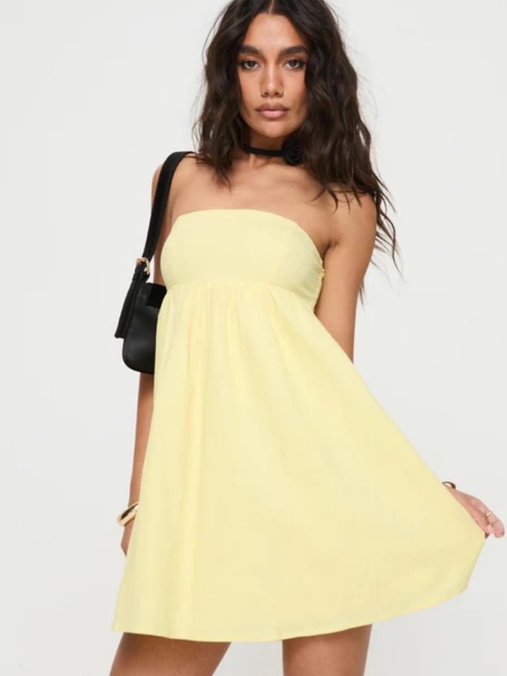 New PacSun Yellow Strapless Woven Fabric Tie Back Babydoll Sundress Size XXL